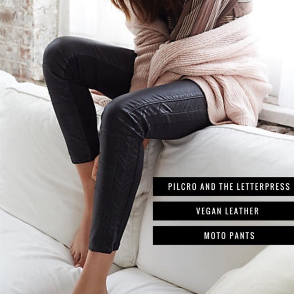 NWOT Anthropologie Pilcro and the Letterpress Vegan Leather Moto Pants Black